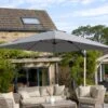 Square T2 Challenger Teak Effect Free Arm Parasol In Manhattan Grey, 3m