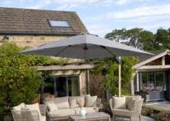 Square T2 Challenger Teak Effect Free Arm Parasol In Manhattan Grey, 3m