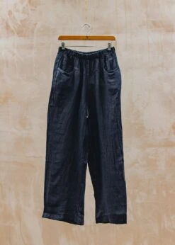 Long Trousers In Dark Navy Linen