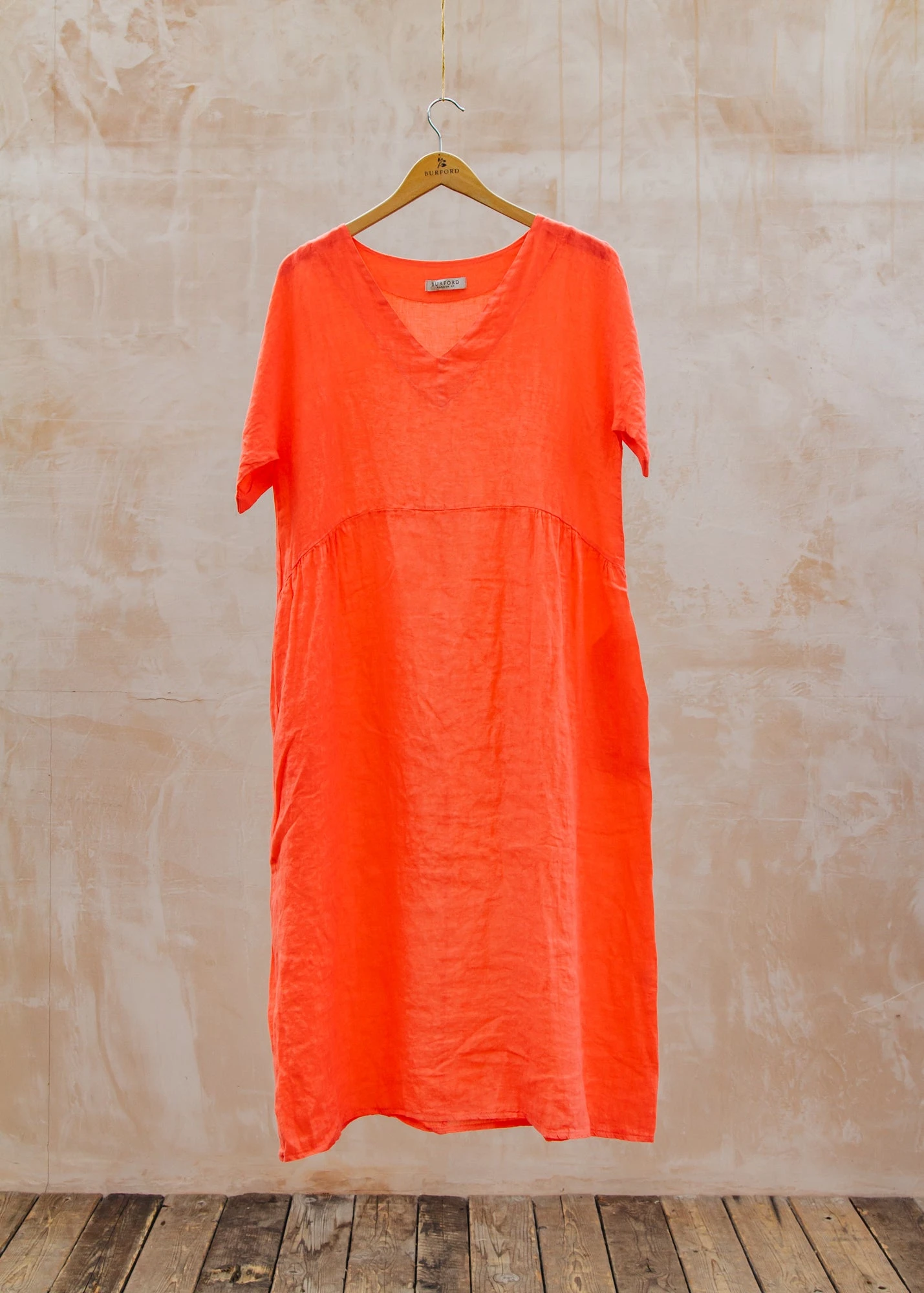 Midi V-Neck Dress In Coral