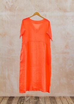 Midi V-Neck Dress In Coral -Burford Garden Sale Burford Garden Co. Midi V Neck Dress in Coral IMG 0908