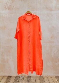 Oversized Long Shirt Dress In Coral