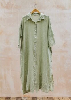Oversized Long Shirt Dress In Leek
