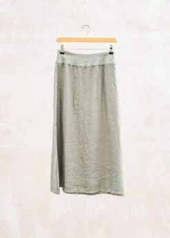 Solid Linen A-Line Midi Skirt In Clay