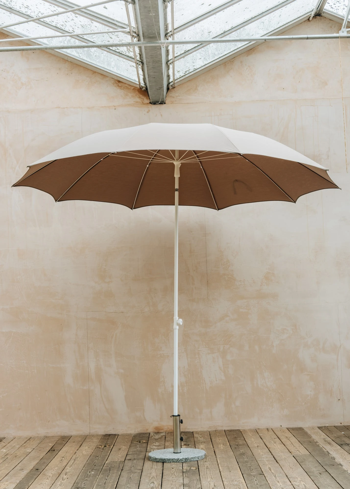 Elios Round Beach/Garden Parasol In Taupe, 280cm 1 Elios Round Beach/Garden Parasol In Taupe, 280cm