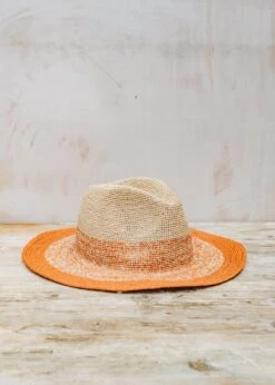 Floppy Raffia Hat In Orange And Natural