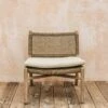 Fiona Teak Easy Chair In Natural Grey And Sand Wicker With Bouclé Cushion