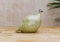 Medium Ceramic Guinea Fowl In Grey Spotted Yellow