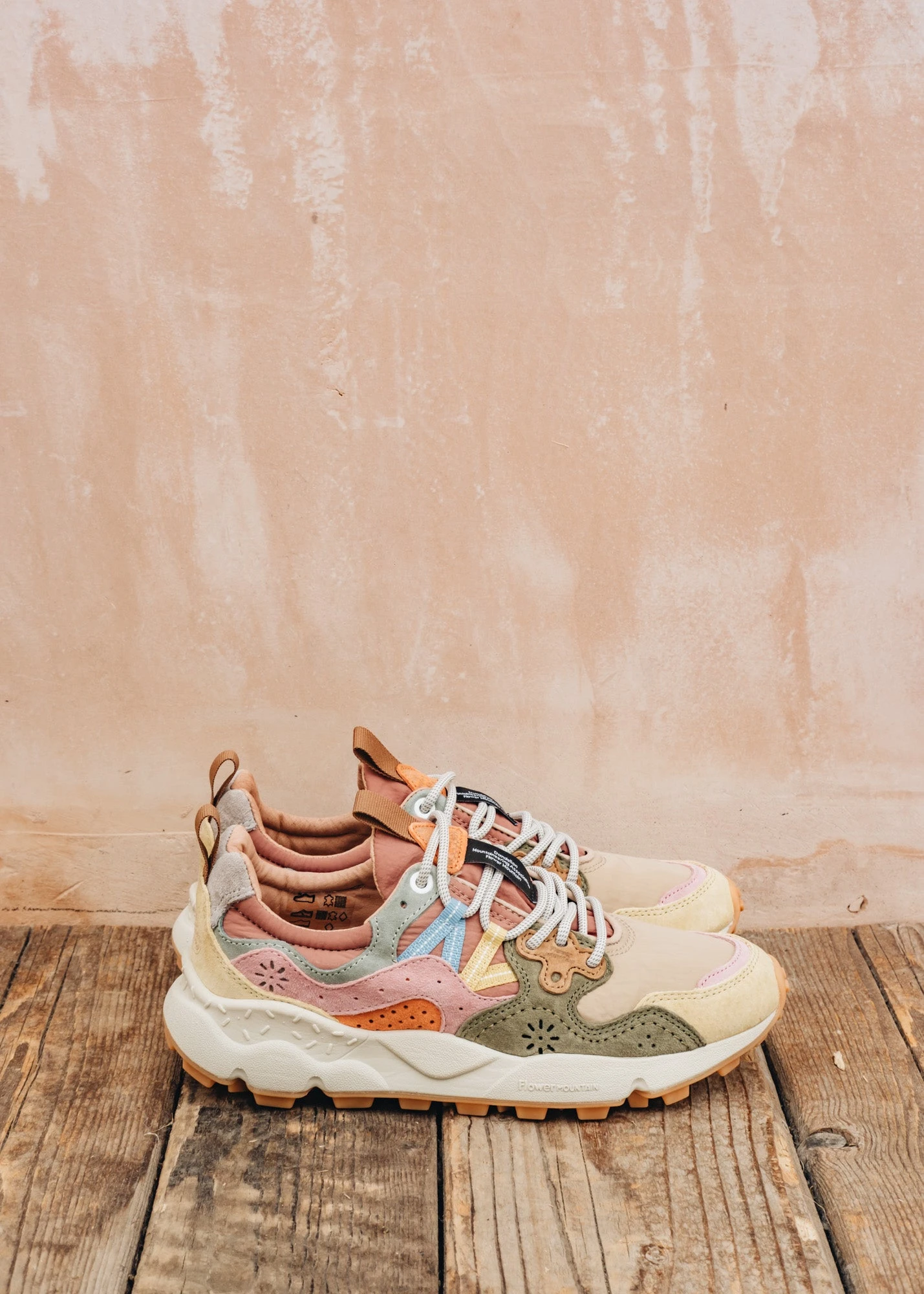 Flower Mountain Women's Yamano 3 Suede And Nylon Sneakers In Cream, Taupe And Militaire